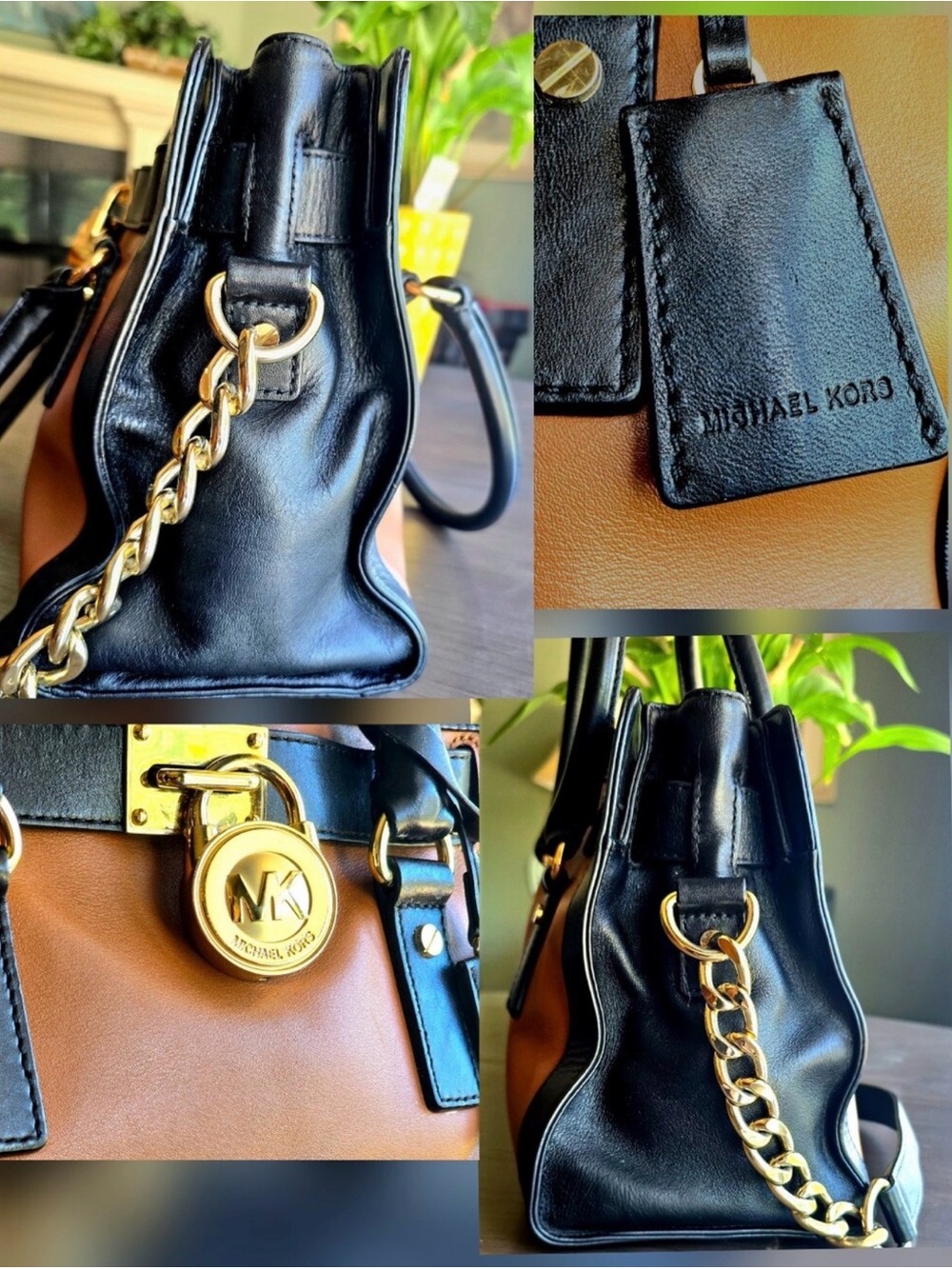 Michael Kors Tan and Black Leather Satchel with Gold Hardware - Picture 4 of 8